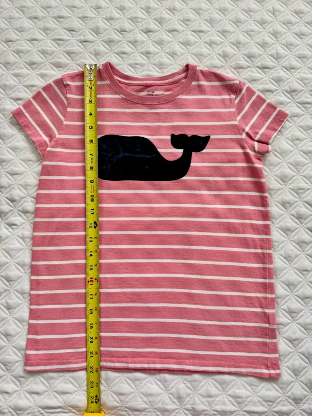 Vineyard Vines Pink White Striped Short Sleeve T-Shirt Navy Velvet Whale Size L